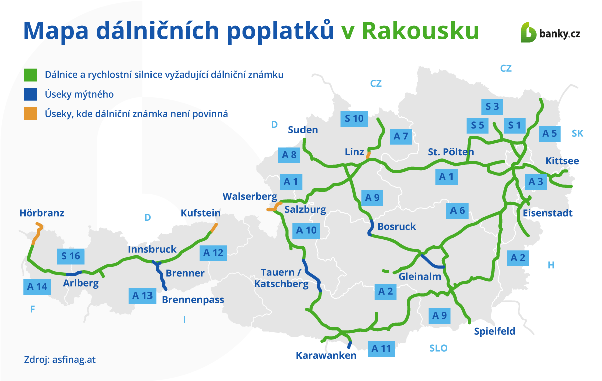 Mapa dálničních poplatků v Rakousku Mapa dálničních poplatků v Rakousku