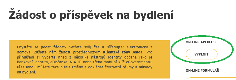 Žádost o příspěvek na bydlení Žádost o příspěvek na bydlení