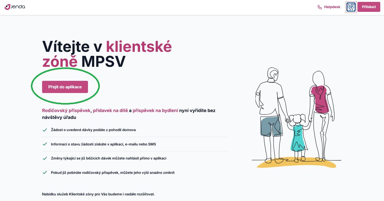 Úvodní strana aplikace Jenda pro nového klienta Úvodní strana aplikace Jenda pro nového klienta