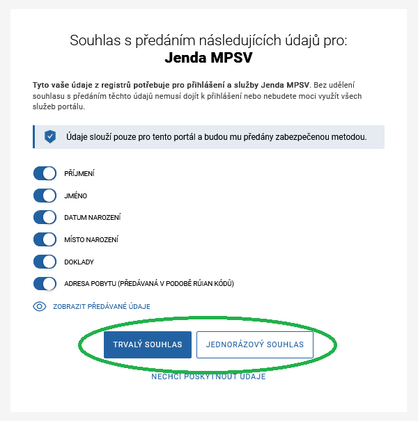 Souhlas s předáním údajů do aplikace Souhlas s předáním údajů do aplikace