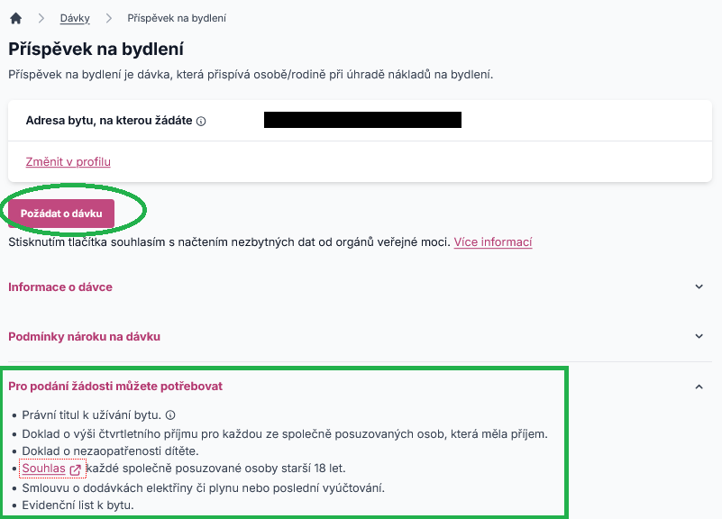Úvodní strana žádosti o příspěvek na bydlení Úvodní strana žádosti o příspěvek na bydlení