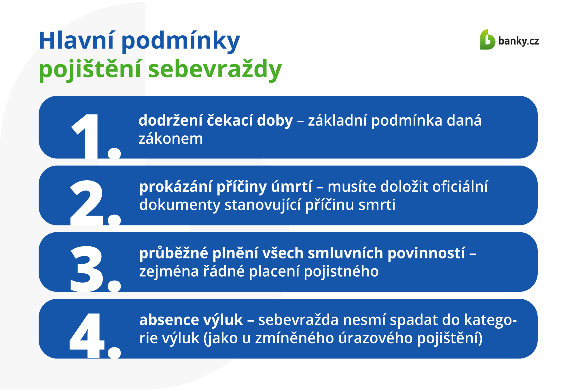 Hlavní podmínky pojištění sebevraždy Hlavní podmínky pojištění sebevraždy