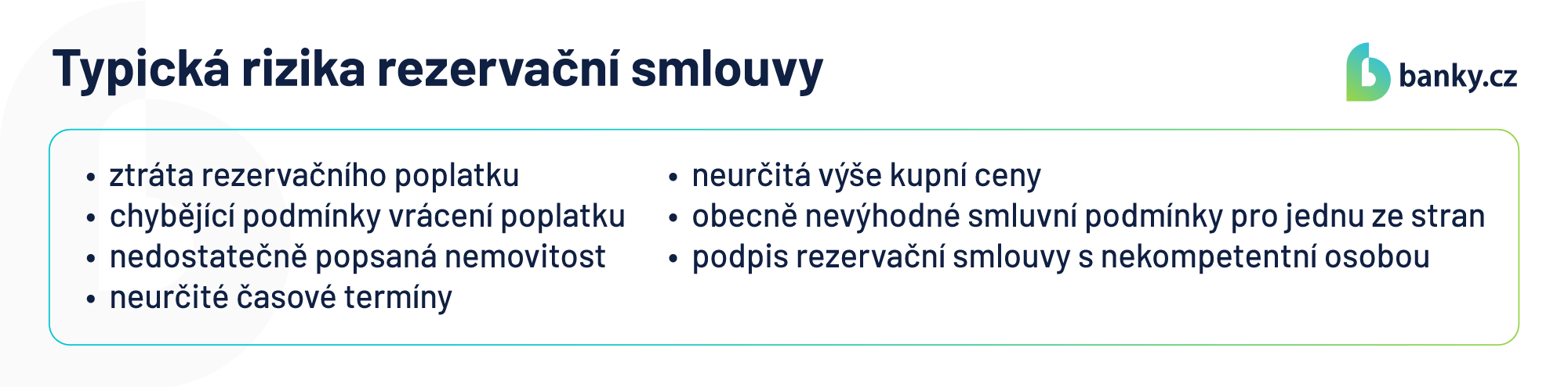 Typická rizika rezervační smlouvy Typická rizika rezervační smlouvy