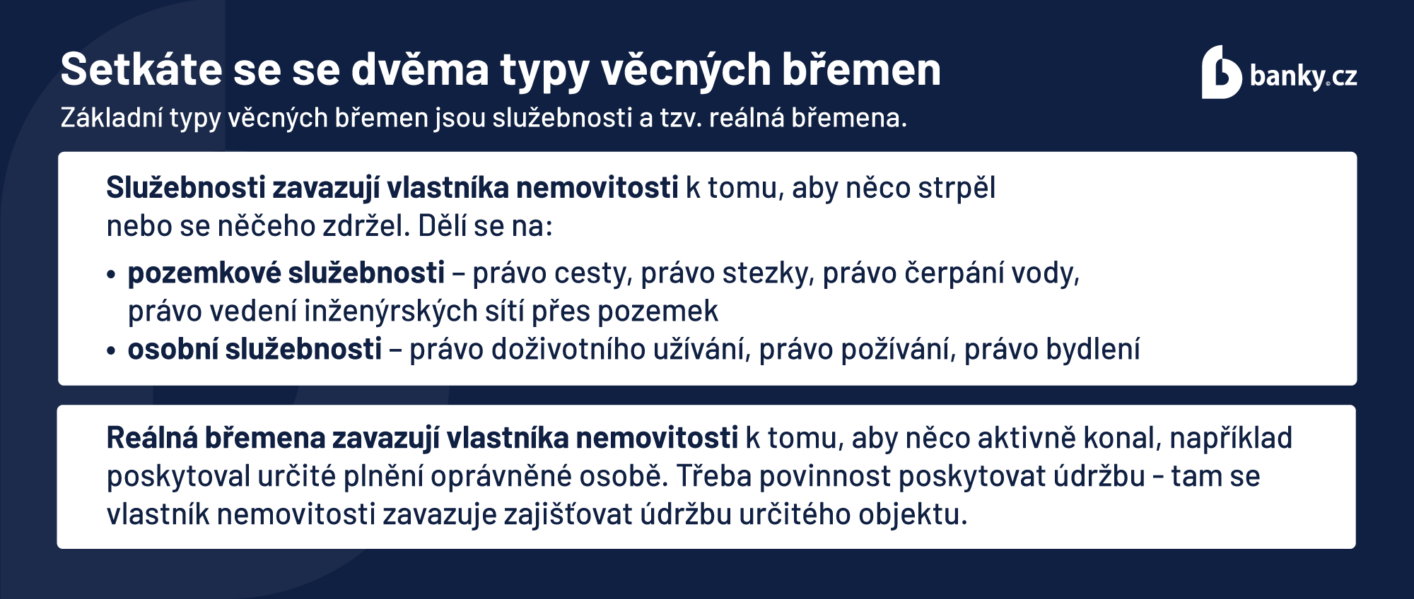 Setkáte se se dvěma typy věcných břemen - služebnosti a reálná břemena