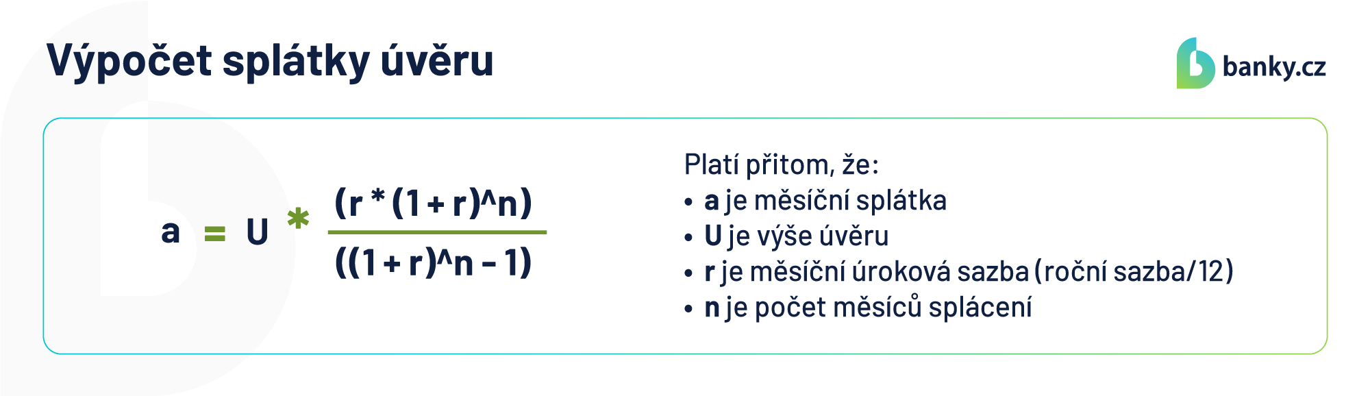 Výpočet splátky úvěru Výpočet splátky úvěru