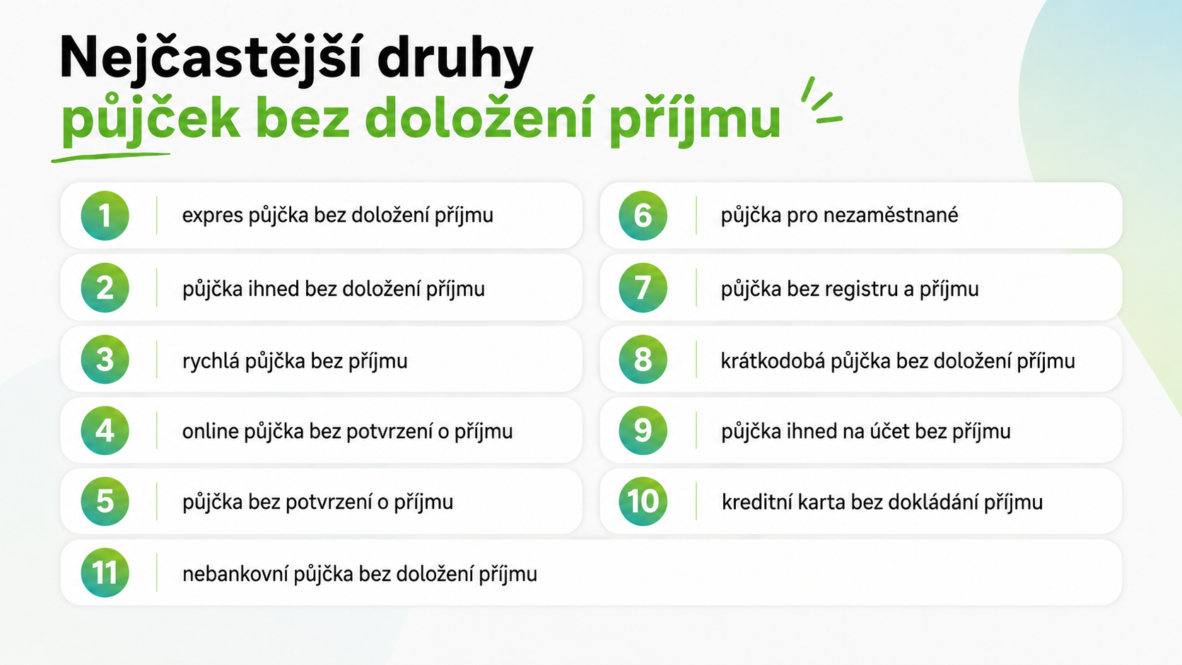 Nejčastější druhy půjček bez doložení příjmu. Nejčastější druhy půjček bez doložení příjmu.